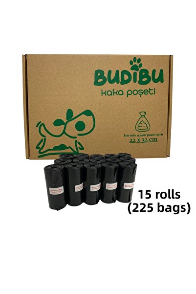 BUDİBU Cat Dog Poop Bag Pet Stool Poop Bag Black 15 Rolls (225 Bags)