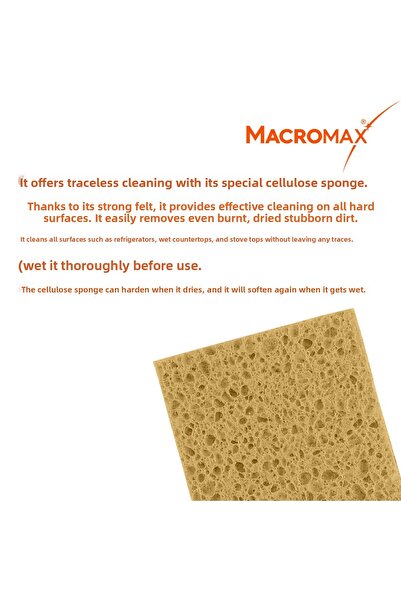 MACRO MAX Action Sponge 2 Pack, Natural Cellulose Maximum Absorbent Non-Marking Dishwashing Sponge