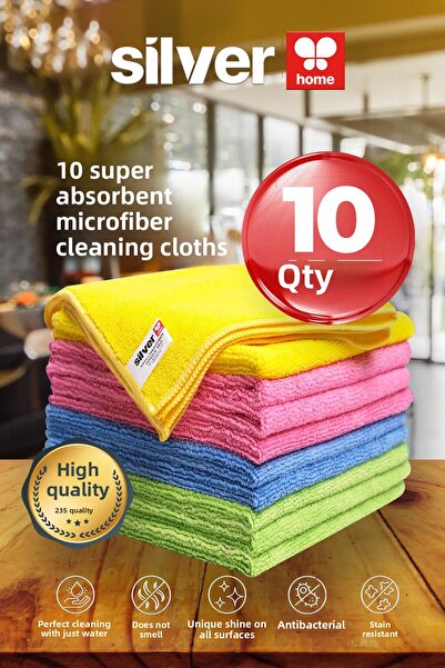 SİLVER HOME Супер абсорбираща 235 качество 40x40cm 10-пакет микрофибърна кърпа - изпирайте и използвайте отново