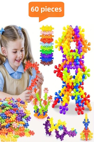 Hyd 60 قطعة من مكعبات البناء المتشابكة على شكل جزيء زهرة ندفة الثلج، لعبة تعل...