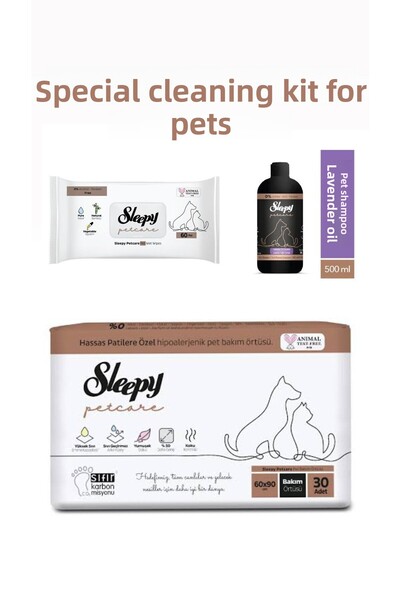 Sleepy Petcare 30 قطعة وسادة تبول 60 قطعة مناديل مبللة للحيوانات الأليفة شامب...