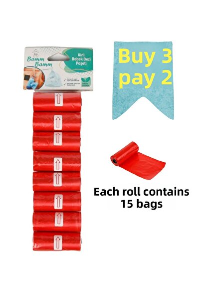 BAMM BAMM Dirty Diaper Bag Bag Size Red 8 Rolls (120 PCS)