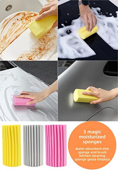 QesQin 3 bucăți burete magic absorbant de apă, burete și perie pentru vase, b...