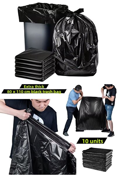 Özkan Ambalaj Temizlik حقيبة حمل قمامة سوداء كبيرة الحجم مقاس 80 × 110 سم 10 قطع