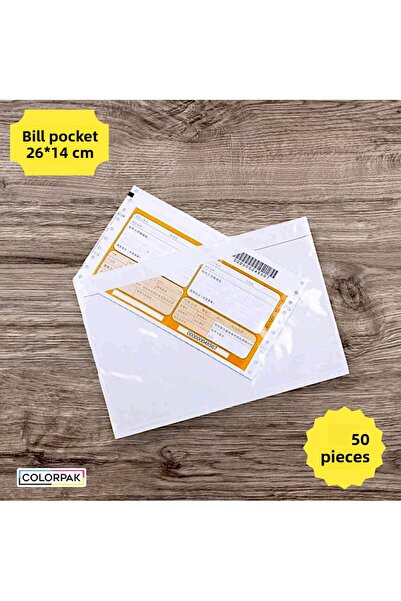 COLORPAK 50 جيبًا شفافًا لبطاقات الشحن - لاصق 26 × 14 سم