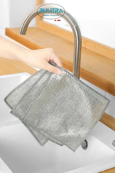 BULİTRA Su Armatürleri 6 Pieces Double-Layer Multipurpose Wire Cloth Microfiber Stainless Steel Wire Dish Cloth