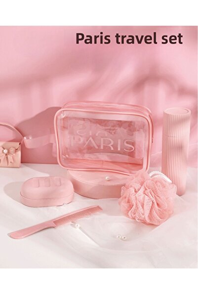 ARVALE Paris Travel Set |   Shower Loofah, Soap Dish, Comb & Makeup Box – Transparent Portable Bag