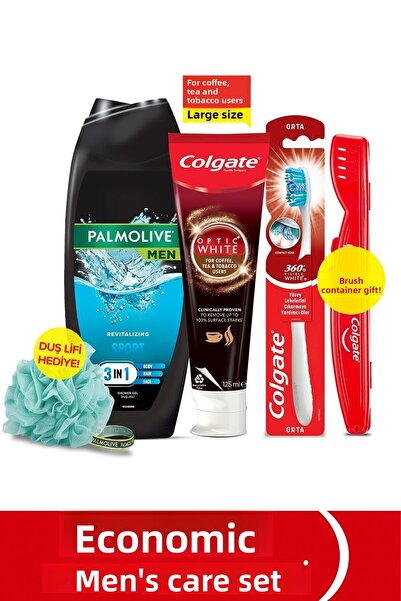 Colgate معجون أسنان 125 مل، جل استحمام بالموليف 500 مل، فرشاة أسنان متوسطة وح...