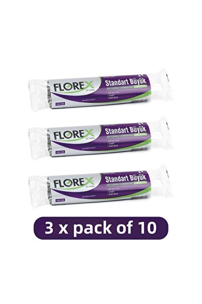 Florex كيس قمامة قياسي كبير الحجم 65 × 80 سم 10 لفات أسود 3 لفات (30 قطعة)