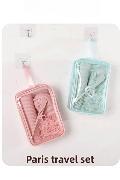 ARVALE Paris Travel Set |   Shower Loofah, Soap Dish, Comb & Makeup Box – Transparent Portable Bag