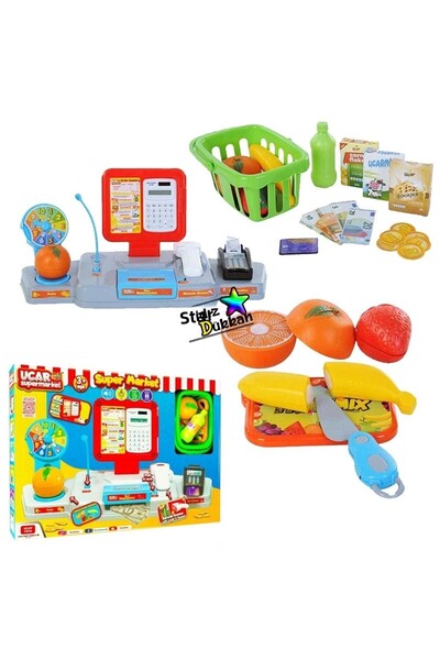 YıldızDükkan لعبة عربة التسوق للفواكه والخضروات القابلة للقطع في السوبر ماركت