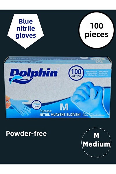 Dolphin Powder-Free Nitrile Blue Gloves 100 Pieces (Medium)