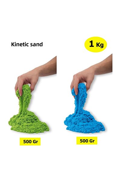 Hobialem Kinetic Sand, 2 Colors 1 Kg, Blue and Green, 4 Molds, Play Sand