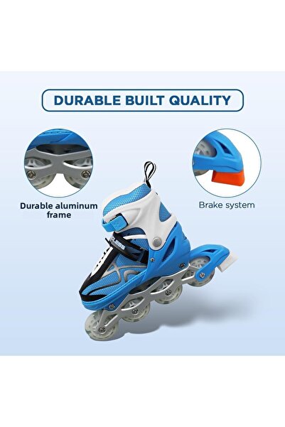 Endless Inline Adjustable Skates | Large Size 39-43 Eur | Blue, White | Flashing Wheels