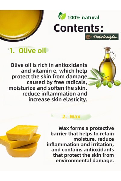 Petekoğlu 50ml Beeswax Olive Oil Daily Repairing and Moisturizing Cream in Glass Bottle