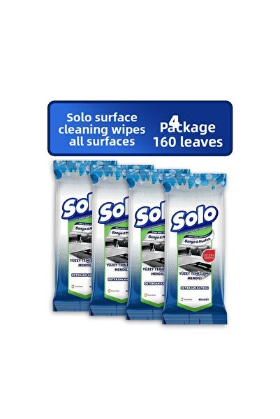 Solo مناديل مبللة لتنظيف الأسطح 4 قطع للمطبخ والحمام 160 ورقة