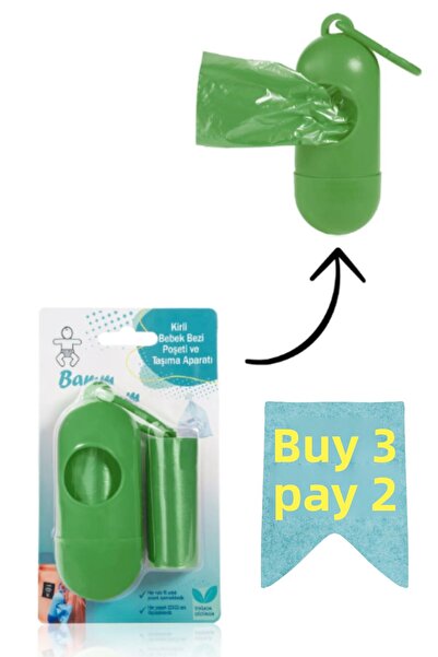 BAMM BAMM Boy Green Carrying Bag - 2 Rolls 30 Bags Dirty Diapers and Garbage Bags