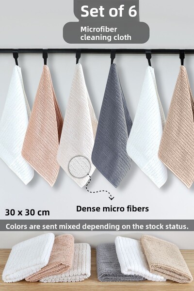 Meleni Home 6 قطع من قماش التنظيف المصنوع من الألياف الدقيقة - قماش تنظيف زجا...