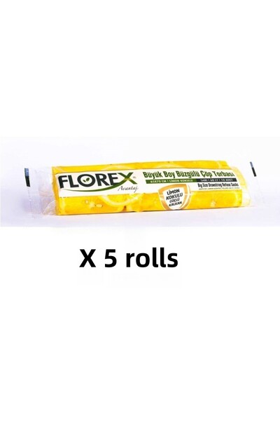 Zengin Çarşım كيس قمامة كبير برباط معطر بالليمون الأصفر - 5 لفات، 65x70 سم، 5...