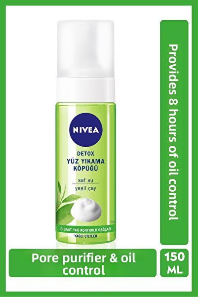 NIVEA 150ml Green Tea Detox Face Wash Foam - pore purifYing, 8 Hour Oil Control