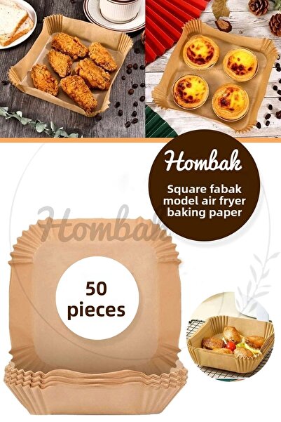Hombak Xl / Xxl ورق الخبز للمقلاة الهوائية 50 قطعة ورق زيت كرافت مربع