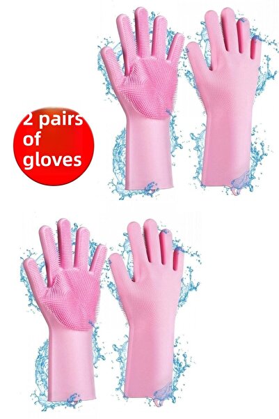 Tilbe Home قفازات غسيل الأطباق السحرية المصنوعة من السيليكون، قفازات تنظيف المطبخ والفرن، قفازات العمل