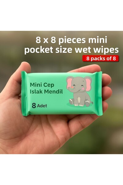 ARVALE 64 ورقة (8 عبوات) مناديل مبللة صغيرة محمولة وحقيبة جيب محمولة للسفر وا...