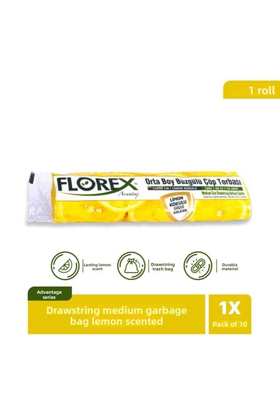 Florex حقيبة قمامة برباط متوسطة الحجم من سلسلة Advantage برائحة الليمون - 1 لفة