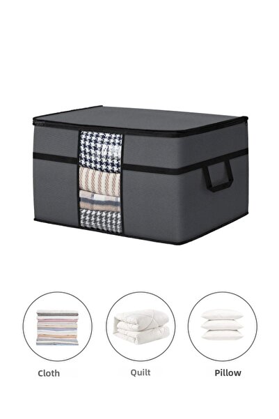 FORSACE 6-Piece Mega Size Quilt Storage Bag - Windowed Pillow Quilt Storage Bag 75 X 40 X 40 Cm Anthracite