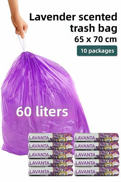 ARVALE 10 عبوات كبيرة الحجم 65×70 كيس قمامة معطر باللافندر (100 قطعة) كيس قما...