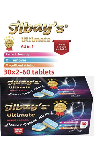 İLBAY'S Ultimate All-In-1 Dishwasher Tablet, 2X30=60 Tablets, 100% Water Melting Film