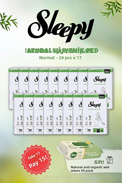 Sleepy Natural Sanitary Pads - Buy 24 Pcs 17 Get 15 and Natural Wet Wipes 50 Pcs