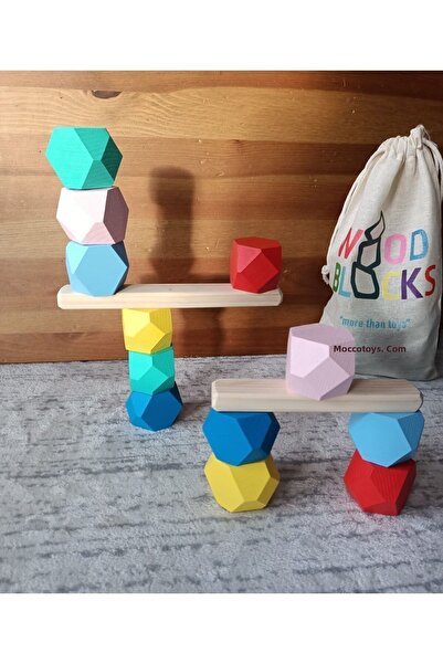 Moccotoys مجموعة ألعاب التوازن الخشبية والدورف المكونة من 12 قطعة - كتل خشبية