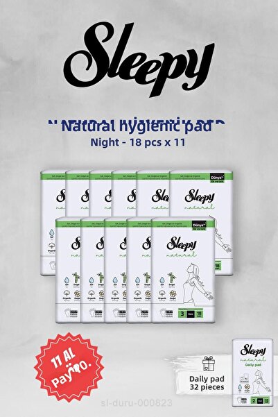 Sleepy اشتري 11 واحصل على 10 فوط صحية ليلية سليبي الطبيعية الحساسة 18 قطعة و32 قطعة يومية