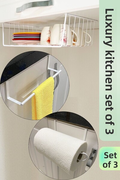 FERONYA Set de bucătărie de lux din 3 piese din metal inoxidabil, raft cangur...