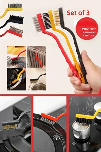 Kavi Entegre Plastik مجموعة من 3 فرش تنظيف صغيرة - للموقد والموصل والمقلاة ال...