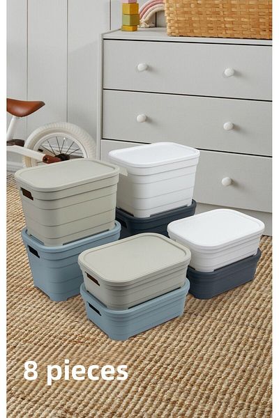 Nesto Home Set of 8 Multi-Purpose Colored Boxes with Lids Office Organizer 4X2,8-4X5 Liters
