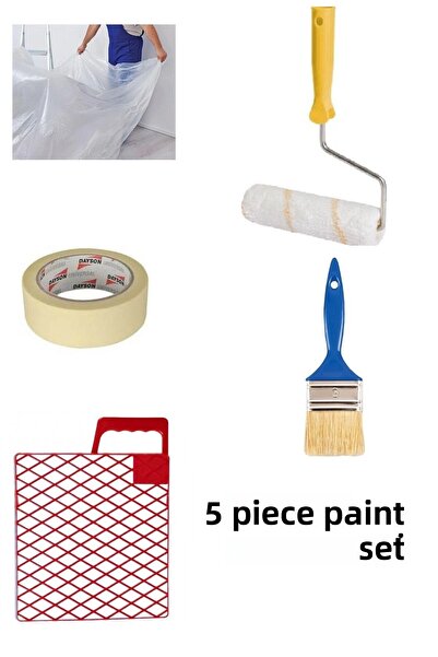 İzmir Fırça طقم الرسام 5 قطع فرشاة + رولة + شبكة + شريط دايسون + غطاء حماية