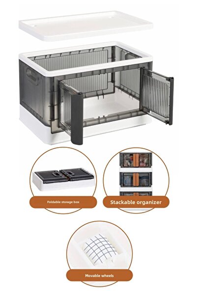 Vienev Folding Stackable Double Lid Organizer Box Anthracite