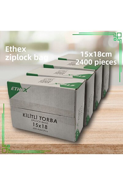 Ethex كيس زيبلوك مخطط أحمر مقاس 15 × 18 سم 2400 قطعة (4 صناديق) - متوافق مع ا...