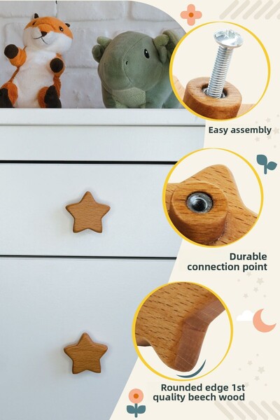 Üreet Star Design Wooden Cabinet Handle - Stylish and Cheerful Touch in the Children's Room (Single)