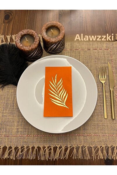 kidspartim منديل منقوش بأوراق البرتقال المذهبة باللون الذهبي 16 قطعة