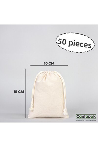 ÇANTAPAK حقيبة قماش خام برباط 10 سم عرض × 15 سم ( 50 قطعة )