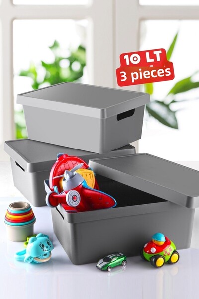 Nandy Home Anthracite 3 Pieces 10 Lt. Box with Lid