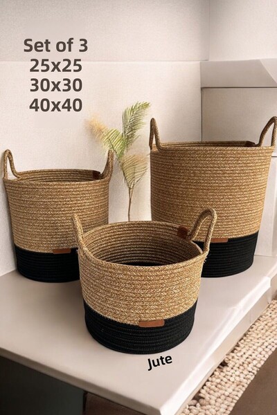 evdeucuz Multi-Purpose with Handle Sides, Basket, Jute, Wicker, Woven Basket, Organizer