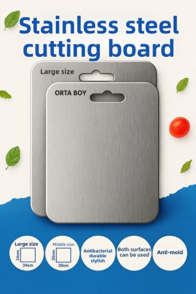 mtemin Set of 2 Stainless Steel Cutting Boards – Antibacterial, Hygienic Surf...