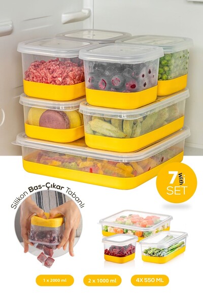 Vienev 7 bucăți de recipiente galbene pentru depozitare în congelator, pe bază de silicon - congelator