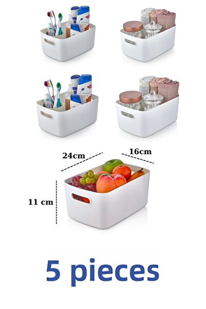 VALENT 5-Piece Mocha 3.5 Lt Cabinet and Refrigerator Organizer - Bathroom Organizer Basket