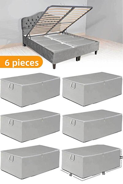 Serstil 6 Pieces - Large Size Bed Base and Sofa Bed Storage Bag 65 X 45 X 22 Cm - Gray