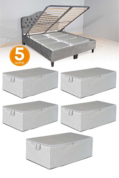 Serstil 5 kusů – Antracitová pruhovaná velká základna postele a typ rozkládací pohovky Úložný vak 65 x 45 x 22 cm